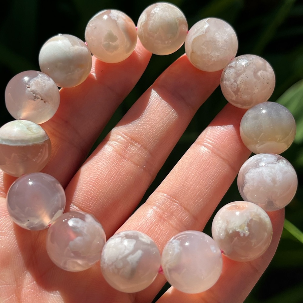 15mm stretchable‎ chunky flower agate bracelet 0222